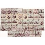 various lot of 18th Cent. tiles in ceramic from Delft ||Lot acthttiende eeuwse Delftse tegels met