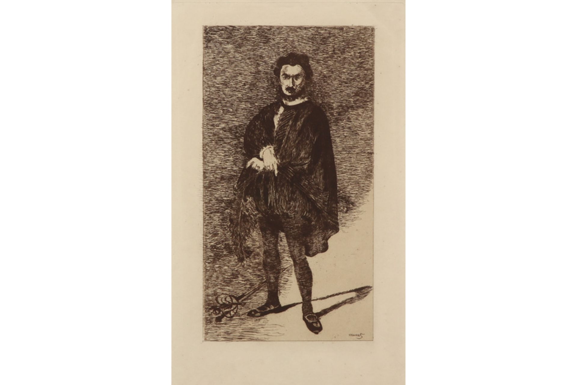 Edouard Manet plate signed etching of Rouvière in a Hamlet costume ||MANET EDOUARD (1832 - 1883) ets - Image 2 of 3