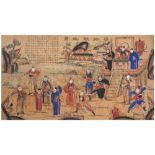 Chinese painting with different characters (dancers, warriors, ...) and with scriptures || Chinese