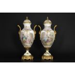 pair of antique Sèvres marked porcelain vase with paintings, signed Grisard, and with mountings in