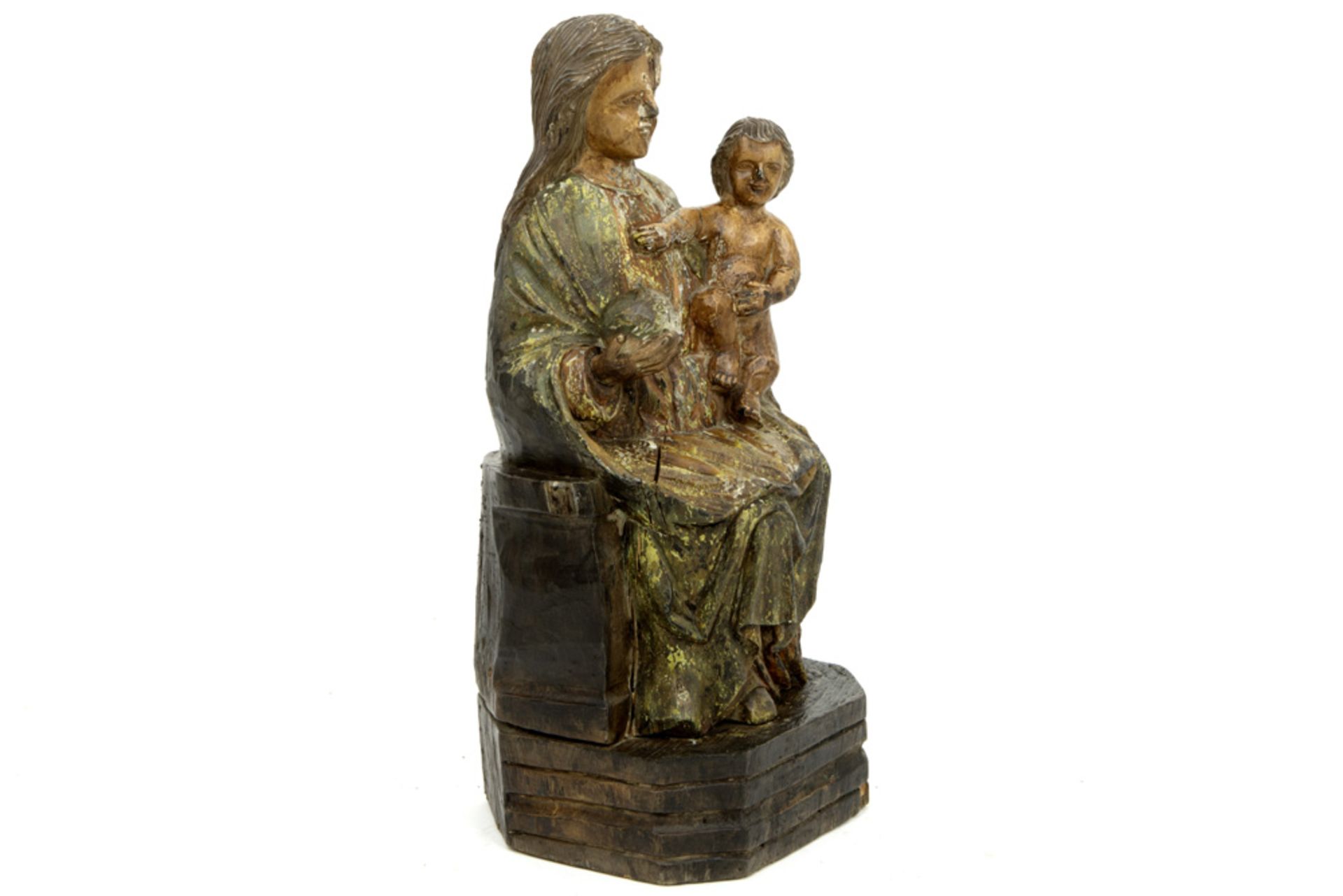 antique "Madonna with child" sculpture in wood with remains of the original polychromy || Antieke - Image 2 of 4