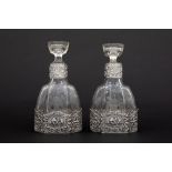 pair of antique Dutch decanters in crystal with engraved flower decors and with a mounting in