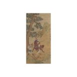 Chinese painting with hunting scene || Chinese schildering met landschap met jachtscène - 85 x 41,5