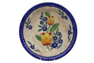 round Art Deco Dish in Keramis marked ceramic with a polychrome floral decor || Ronde Art Deco-