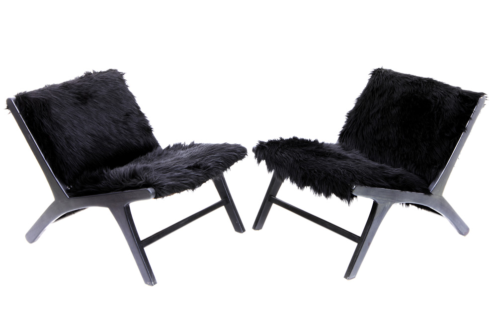 pair of Olivier De Schrijver signed "Duchesse" design easy chairs made by Ode's Design in black fake