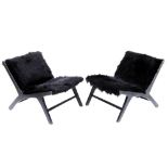 pair of Olivier De Schrijver signed "Duchesse" design easy chairs made by Ode's Design in black fake