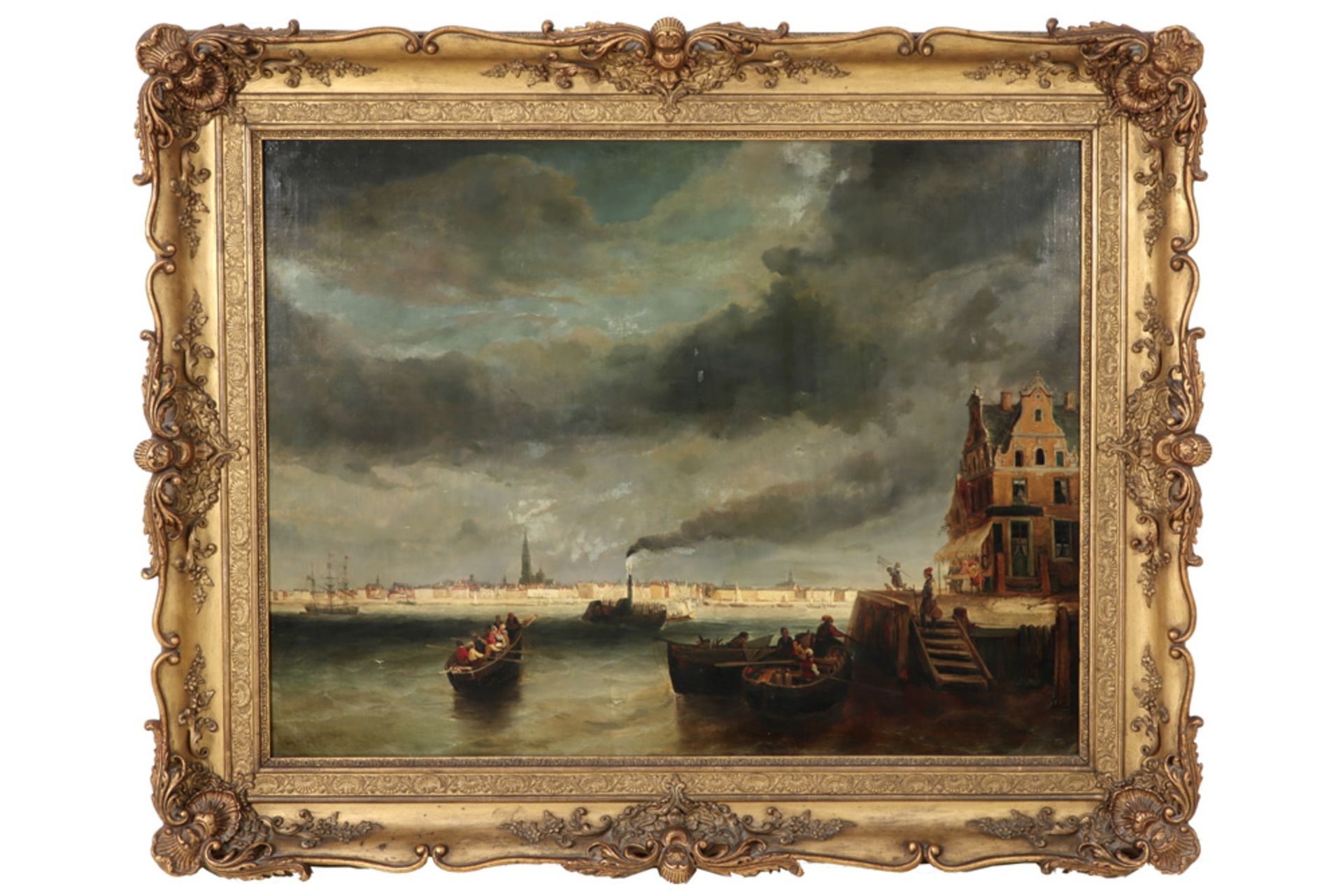 19th Cent. Belgian oil on canvas with a view of Antwerp - signed Jacques Van Gingelen || VAN - Bild 3 aus 4