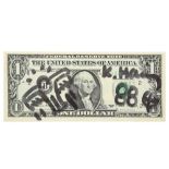 Keith Haring signed and (19)88 dated drawing on a One Dollar banknote dd 1988 with certificate by