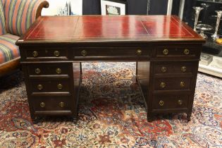 antique English "Hobbs & C° London" marked desk in mahogany sold with a pair of antique English