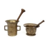 two antique mortars, one from the Netherlands and one probably from Spain || Lot van twee antieke