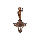 antique, presumably 18th Cent., neoclassical fruitwood sculpture with a Cupid standing on an