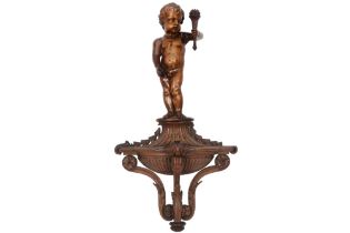 antique, presumably 18th Cent., neoclassical fruitwood sculpture with a Cupid standing on an