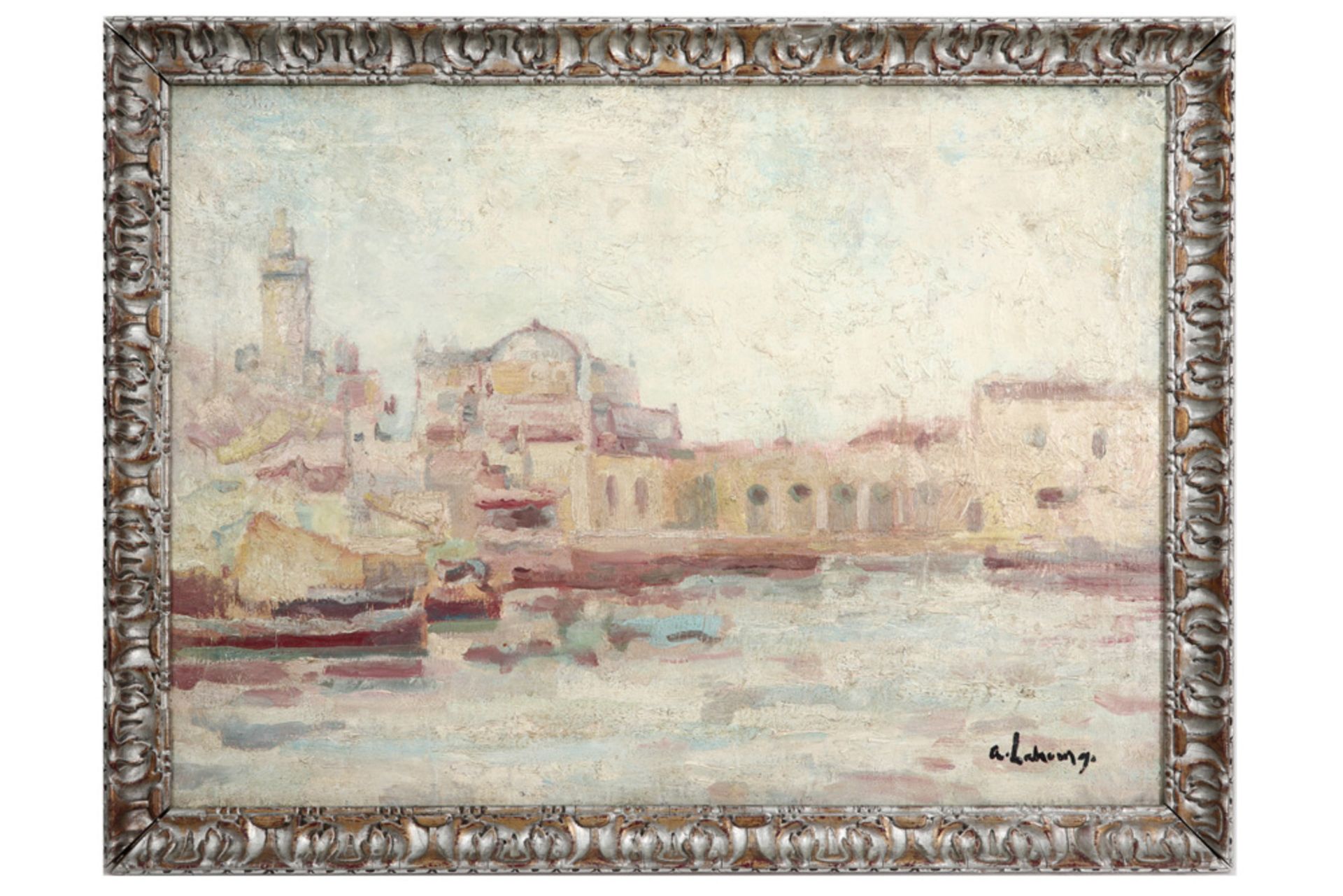 19th/20th Cent. Belgian oil on canvas with an impressionist style view of Alger - signed ( - Image 3 of 4