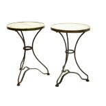 pair of presumably French bistro tables with marble top on iron base || Paar allicht Franse