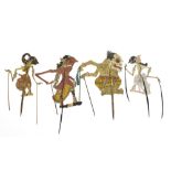 four old Indonesian "Wayang" dolls || Mooi lot van 4 oude Indonesische zgn 'Wajang" schaduwpoppen