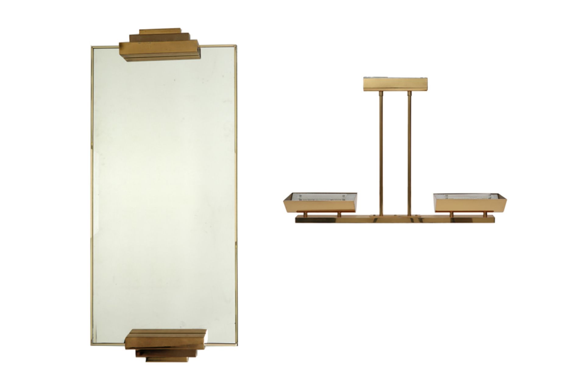 seventies' Belgian Belgochroom design set with a dinner table, a mirror and an up-lighter || - Image 3 of 3
