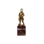 20th Cent. French illegibly signed Art Deco chryselephantine sculpture in marked bronze and