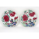 pair of small 18th Cent. Chinese plates in porcelain with a 'Famille Rose' decor with flowers and
