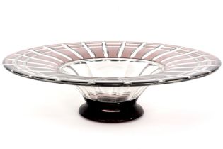 large round Belgian Art Deco bowl in VSL marked crystal || Grote ronde Art Deco-schaal in