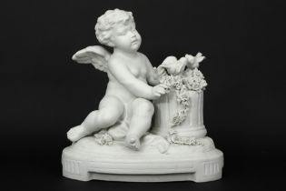 neoclassical "Cupid" sculpture after W. Meyer in biscuit porcelain || Neoclassicistische sculptuur