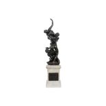 antique "Grand Tour" sculpture in bronze on a base in marble with bronze basreliefs || Antieke "