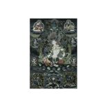 Tibatan tangka depicting "White Tara" || Tibetaanse tangka met de voorstelling van de "Witte Tara" -