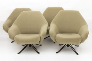 "Tecno Italy" marked set of four sixties' Osvaldo Borsani "P32" design lounge chairs on a metal base