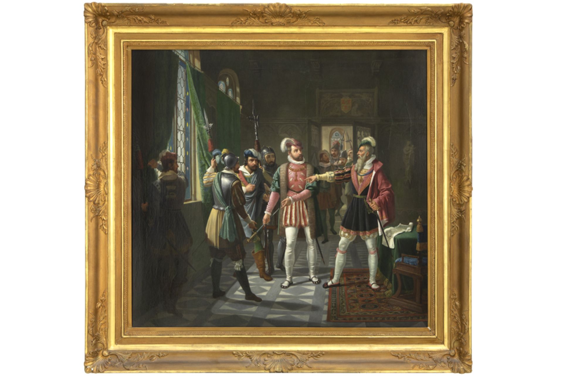 important early 19th Cent. Belgian oil on canvas with a Historismus theme "The Arrest of Count - Bild 3 aus 4