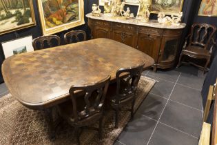 vintage dining-room suite in oak- with sculpted Régence ornamentation : a extendable table, ten