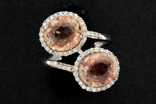 attractive ring in white gold (18 carat) with at least 7 carat of Morganite with a nice natural pink