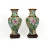 pair of Chinese cloisonné vases || Paar Chinese vazen in cloisonné met een Qing-bloemendecor -