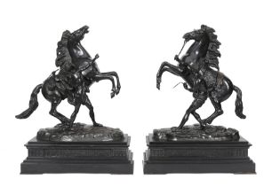 pair of antique sculptures in bronze after the famous horse sculptures made for Louis XIV - signed