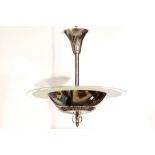 Art Deco chandelier in chromed metal and glass || Art Deco-luster in gechromeerd metaal en deels