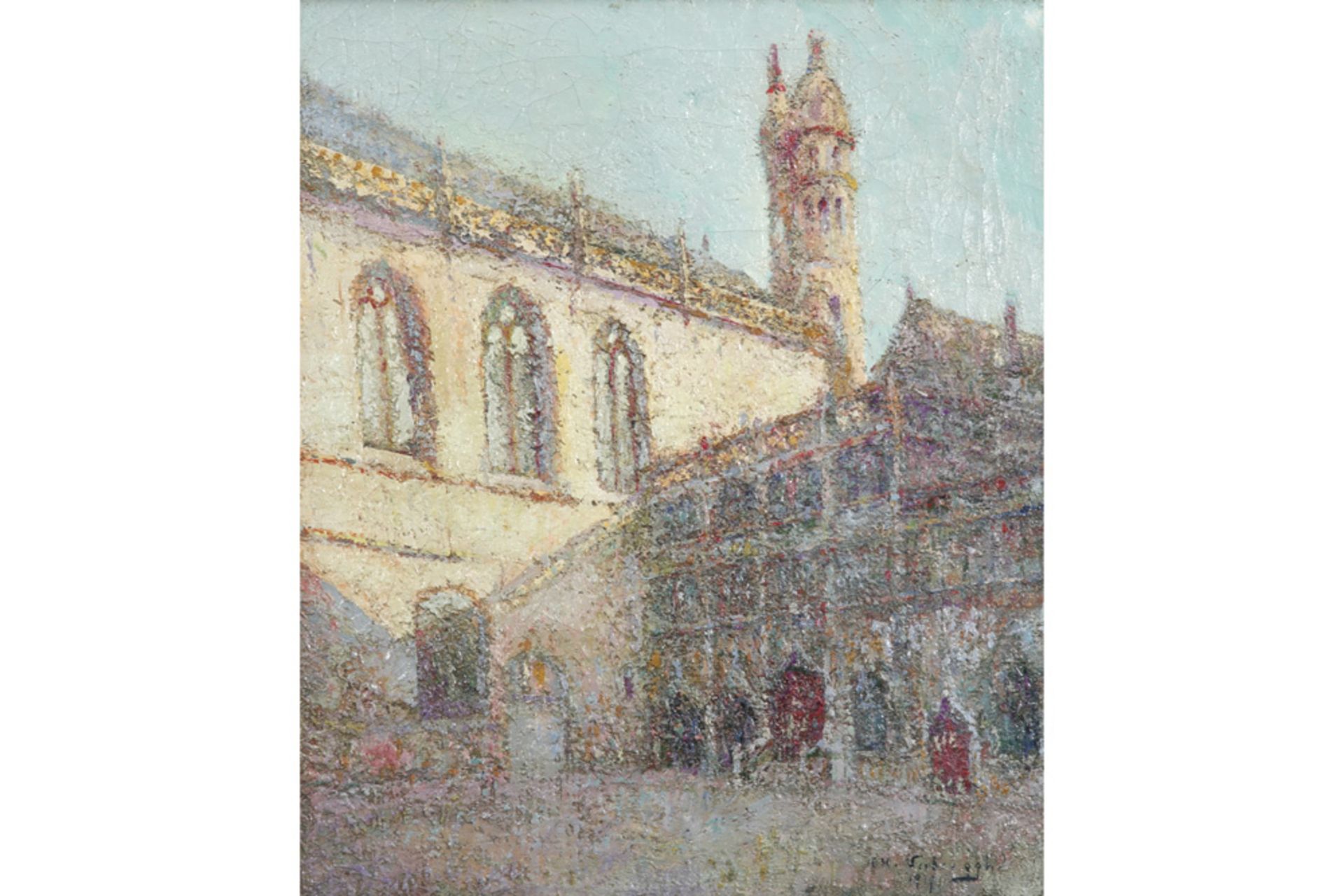 early 20th Cent. Belgian pointillist style oil on canvas - signed Charles H. Verbrugghe and dated