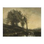 19th Cent. French oil on paper (on panel) - attributed to Corot with an annotation in pencil on