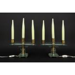 pair of quite special late Art Deco table lamps in the shape of candelabras in glass and metal ||