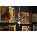 small antique Flemish Renaissance style chandelier in brass || Kleine antieke Vlaamse bolluster