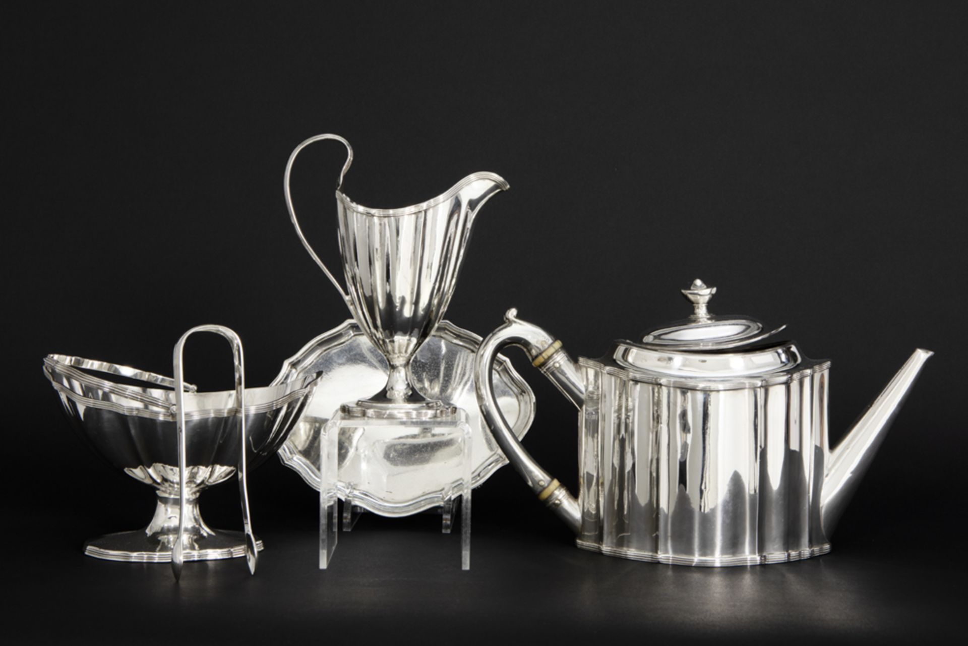late 18th Cent. English neoclassical 3pc teaset with matching dish (for the teapot) in Peter & Ann - Image 2 of 3