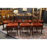 antique English set of pair of armchairs and five chairs in mahogany || Antieke set (7) van een paar