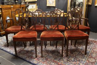 antique English set of pair of armchairs and five chairs in mahogany || Antieke set (7) van een paar