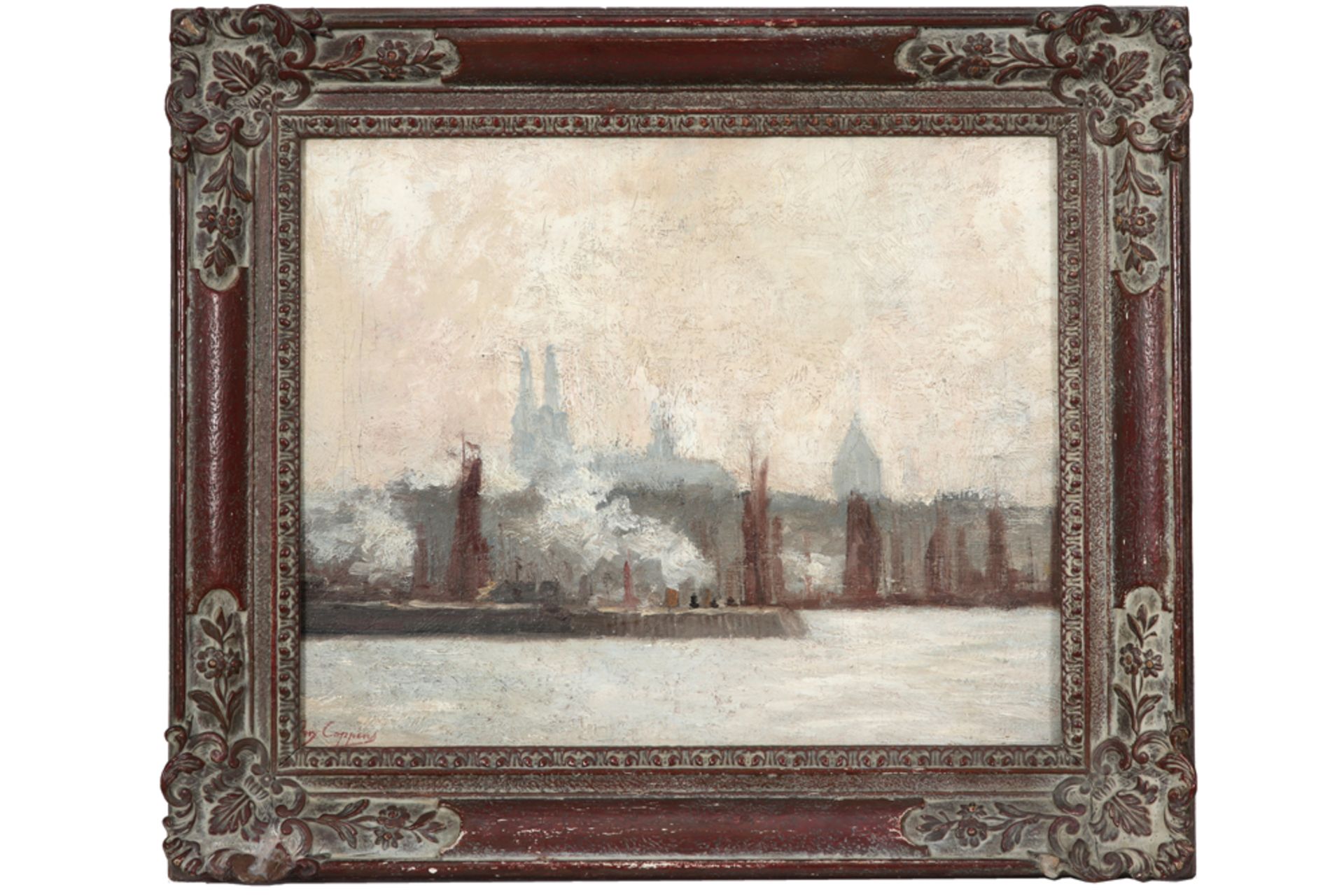 20th Cent. Belgian oil on canvas with a view of the Thames in London - signed Omer Coppens || - Bild 3 aus 4