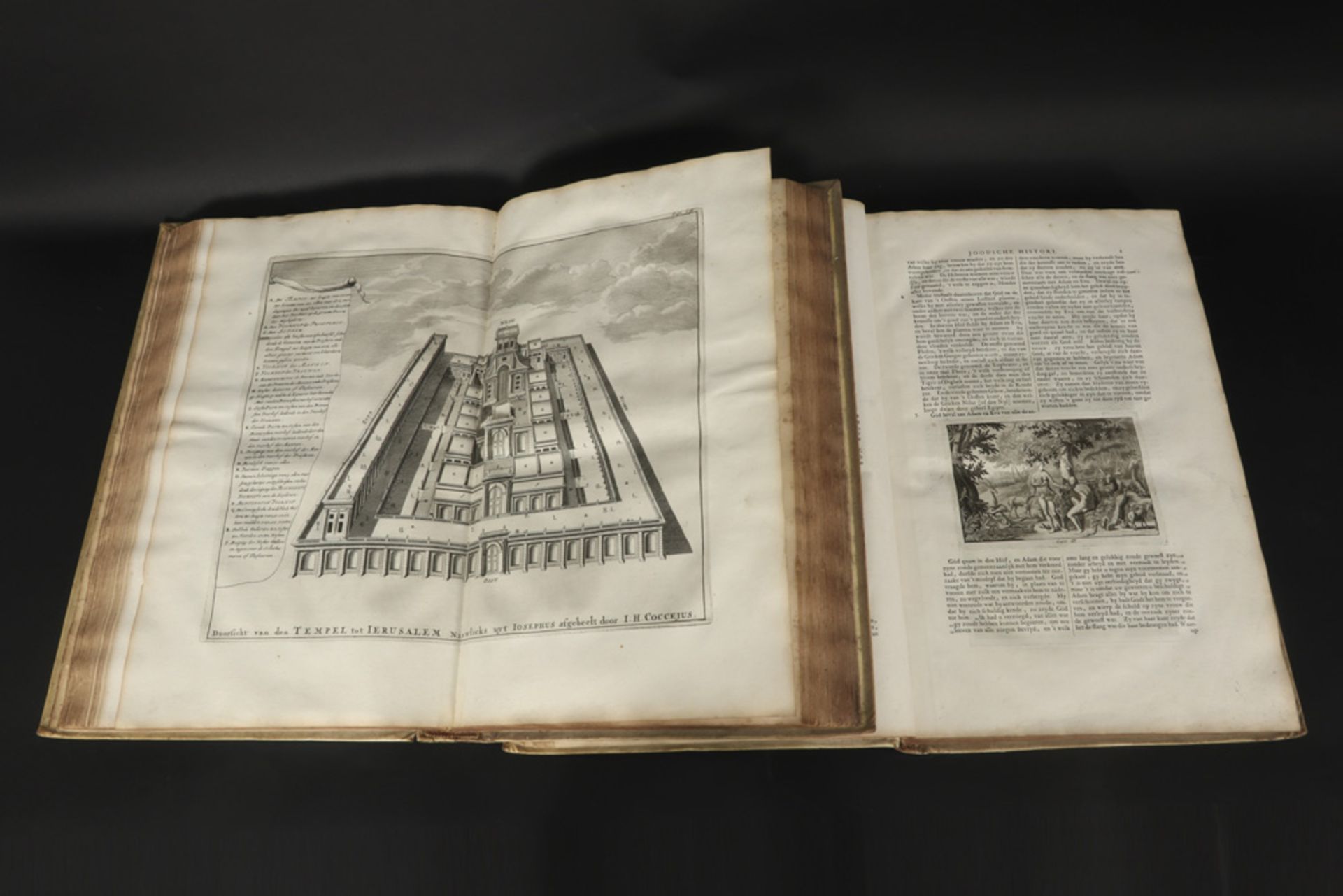 two in parchment bound books with all the works by Flavius Josephus dd 1722 - with many original - Image 3 of 4