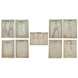 nine studies of costume designs for the Opera "Chenier" at the Scala of Milan - attributed to