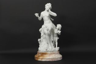 antique French sculpture in biscuit-porcelain on an oval marble base - signed Hippolyte Moreau ||