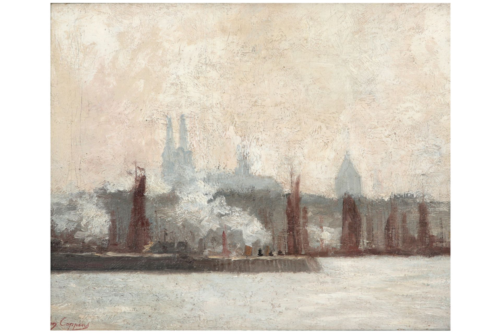 20th Cent. Belgian oil on canvas with a view of the Thames in London - signed Omer Coppens ||