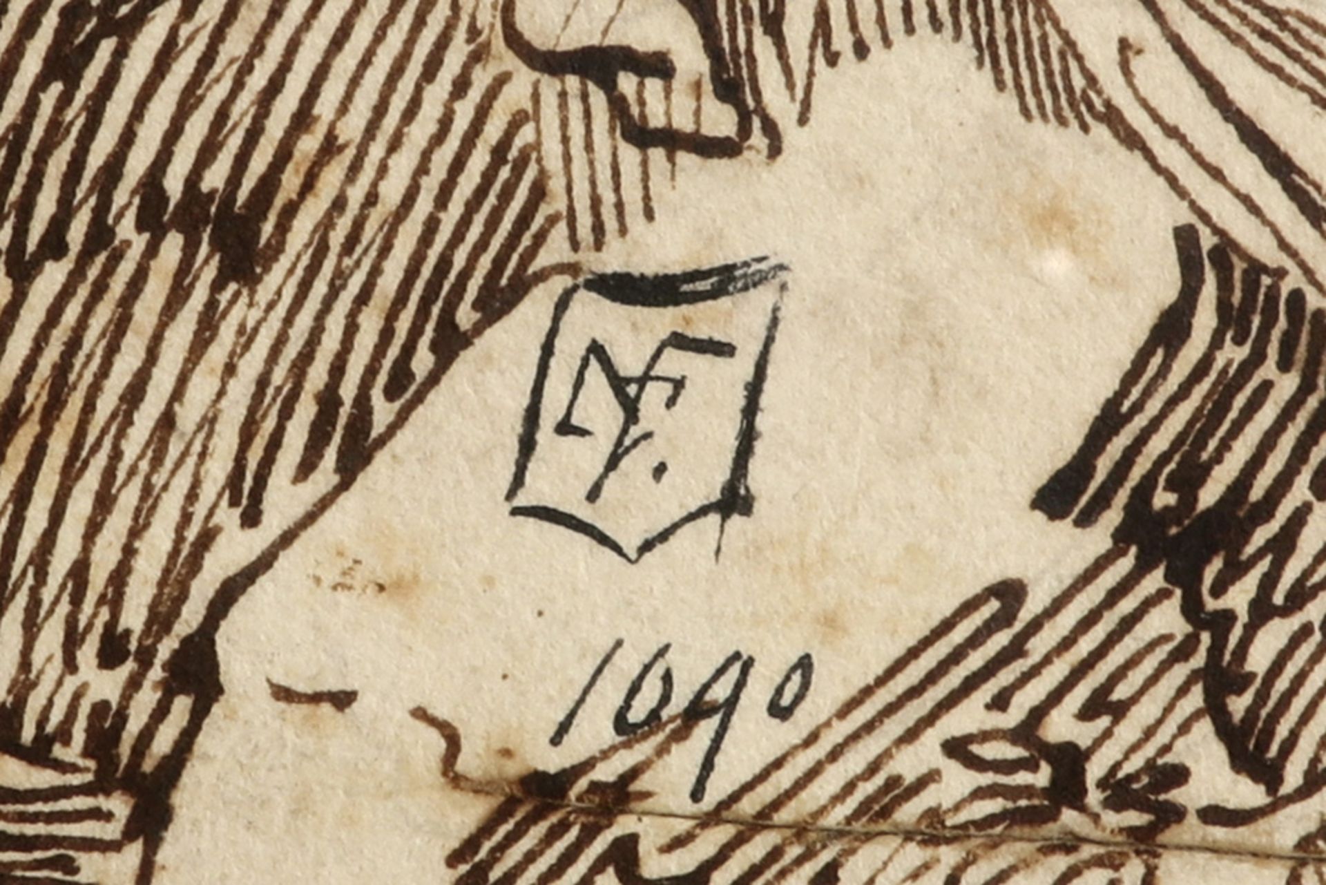 early 19th Cent. ink drawing attributed to Bartolomeo Pinelli with three collector's stamps maybe - Image 2 of 4