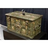 17th Cent. money- and documents' chest in iron with typical mountings and original paintings and