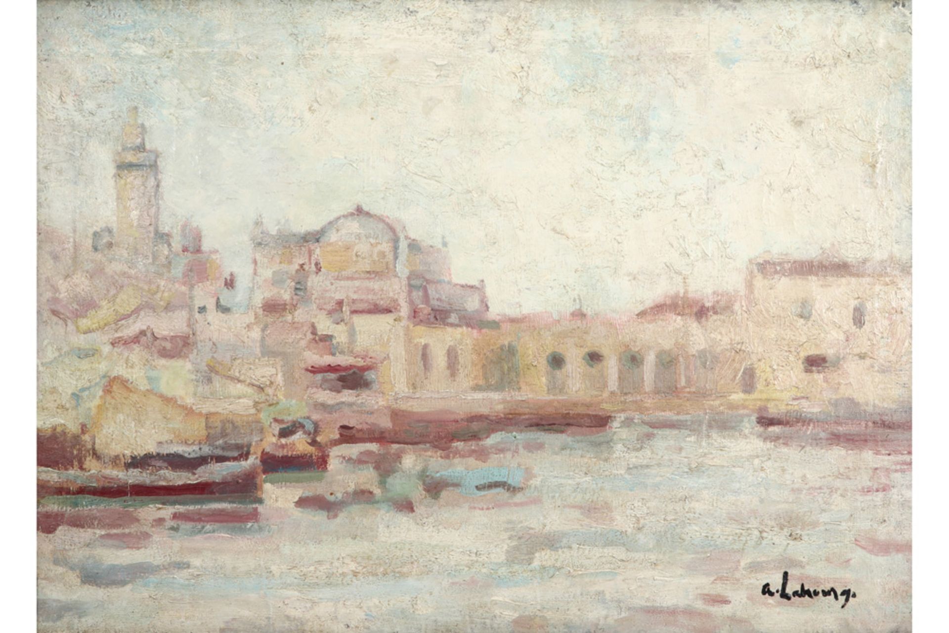 19th/20th Cent. Belgian oil on canvas with an impressionist style view of Alger - signed (