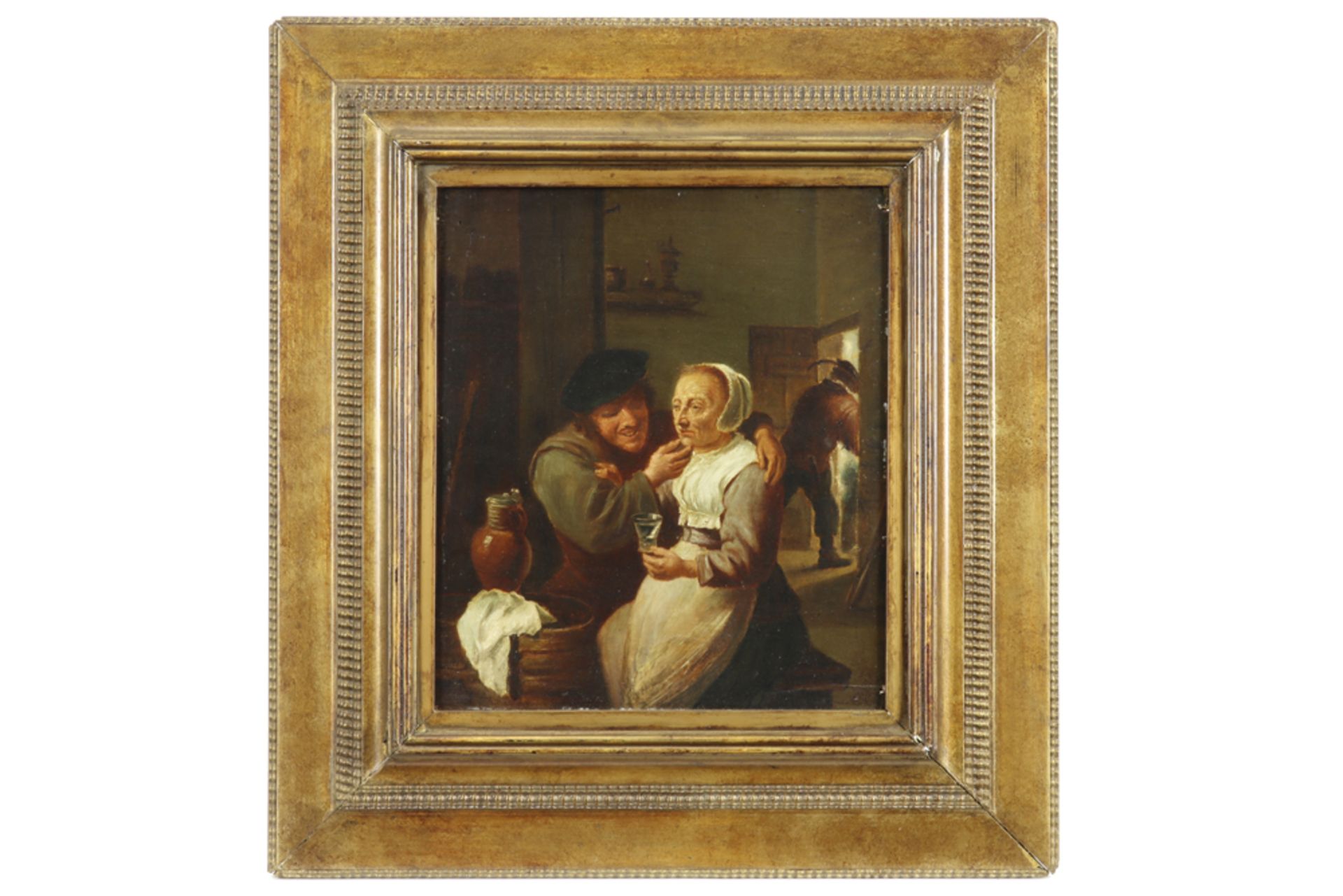 19th Cent. oil on panel after a work by Teniers, probably painted in Italy with on the back an - Bild 2 aus 3