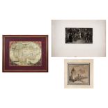 lot (3) with a lavis signed De Breuker, an etching and a print of an old map || Lot (3) met een